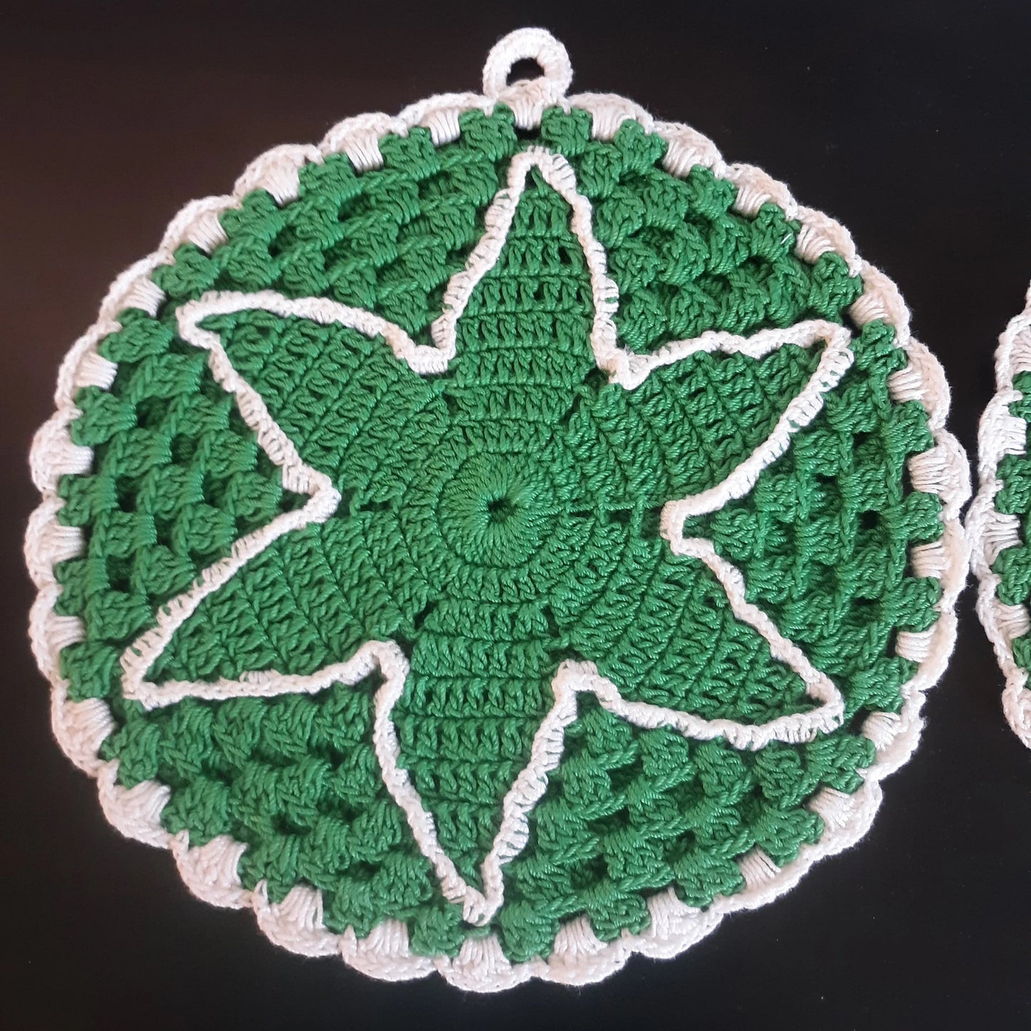 Green and White Vintage Crochet Potholders