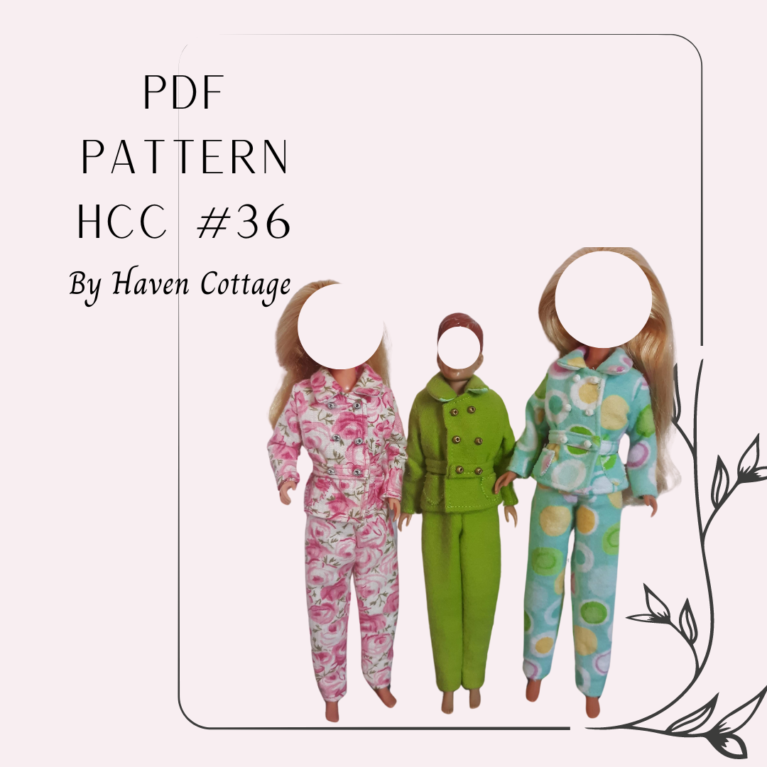 HCC #36 PDF Pattern for 9" boy or girl fashion doll, 2 piece Snow Suit