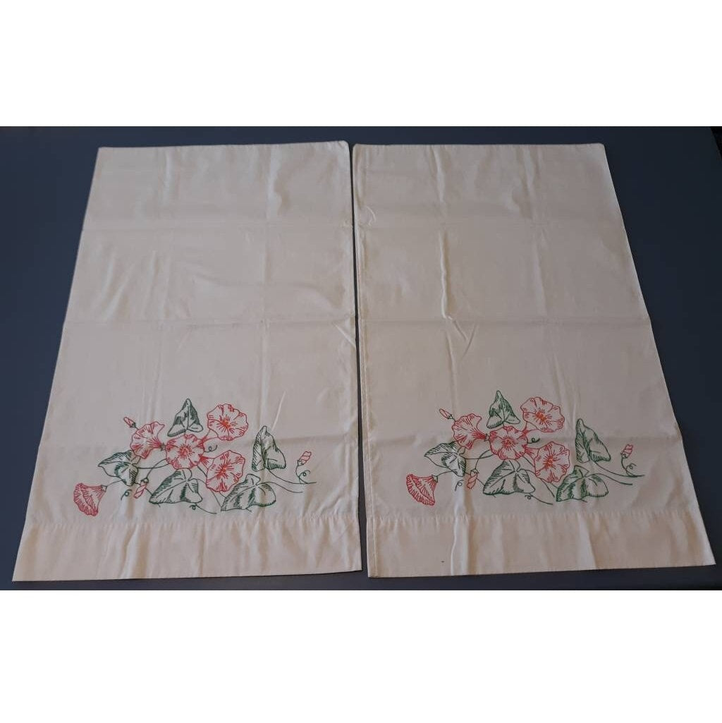 Morning Glories Painted Vintage Pillowcases