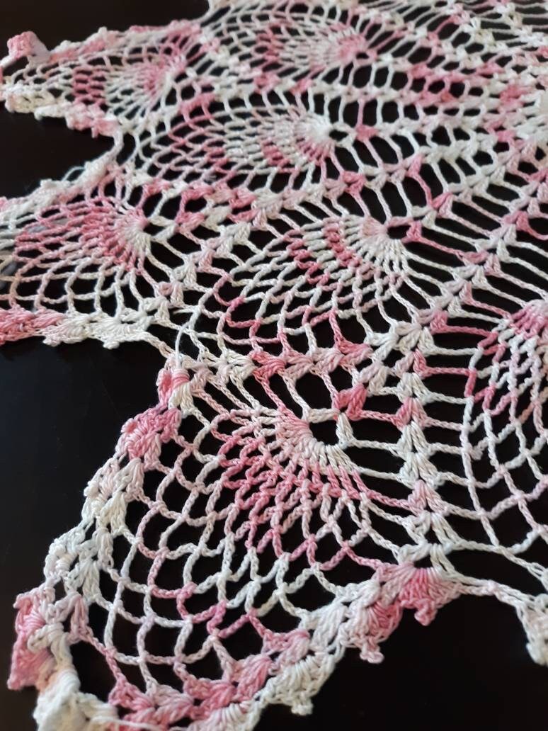 Vintage Large Round (20") Pink and White Doily