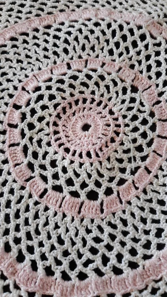 Vintage Round (11") Pink and White Doily