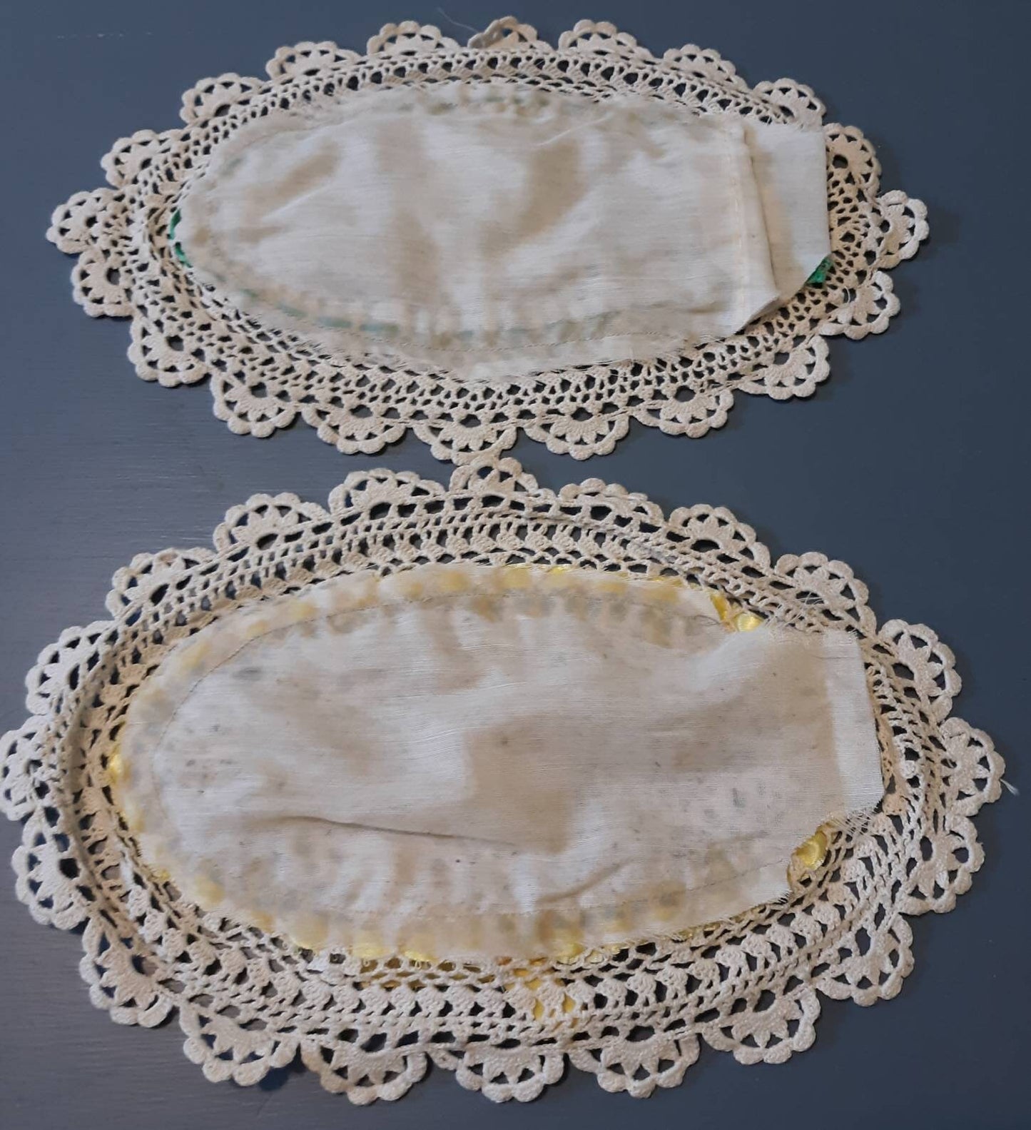 Set of 2 Vintage Oval (11" x 7") Beaded Doilies