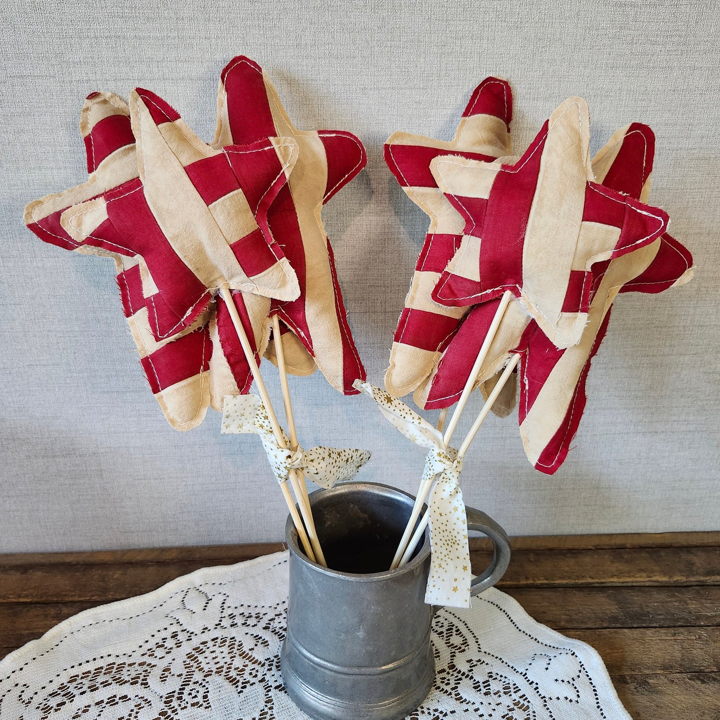 Red and White Striped Stars, set of 3