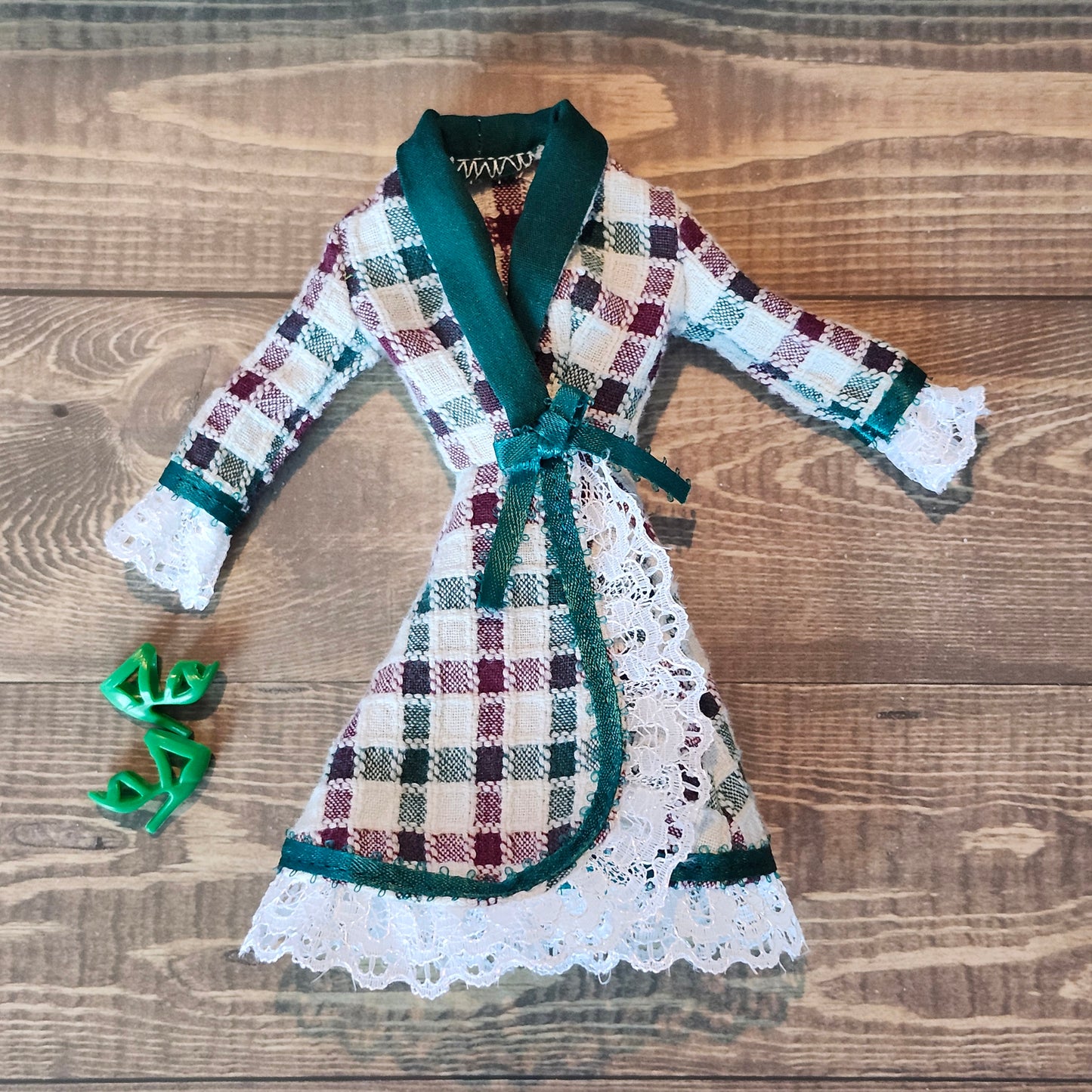 Christmas Plaid and Lace Wrap Dress for 11 1/2" fashion doll