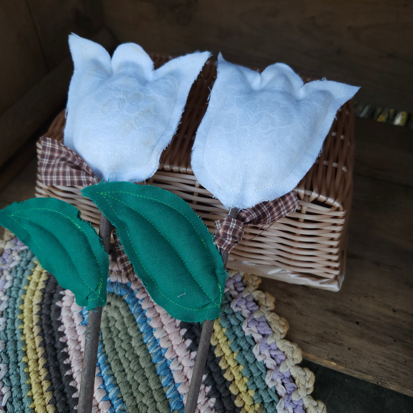 Pair of Handmade Tulips from a vintage table linen