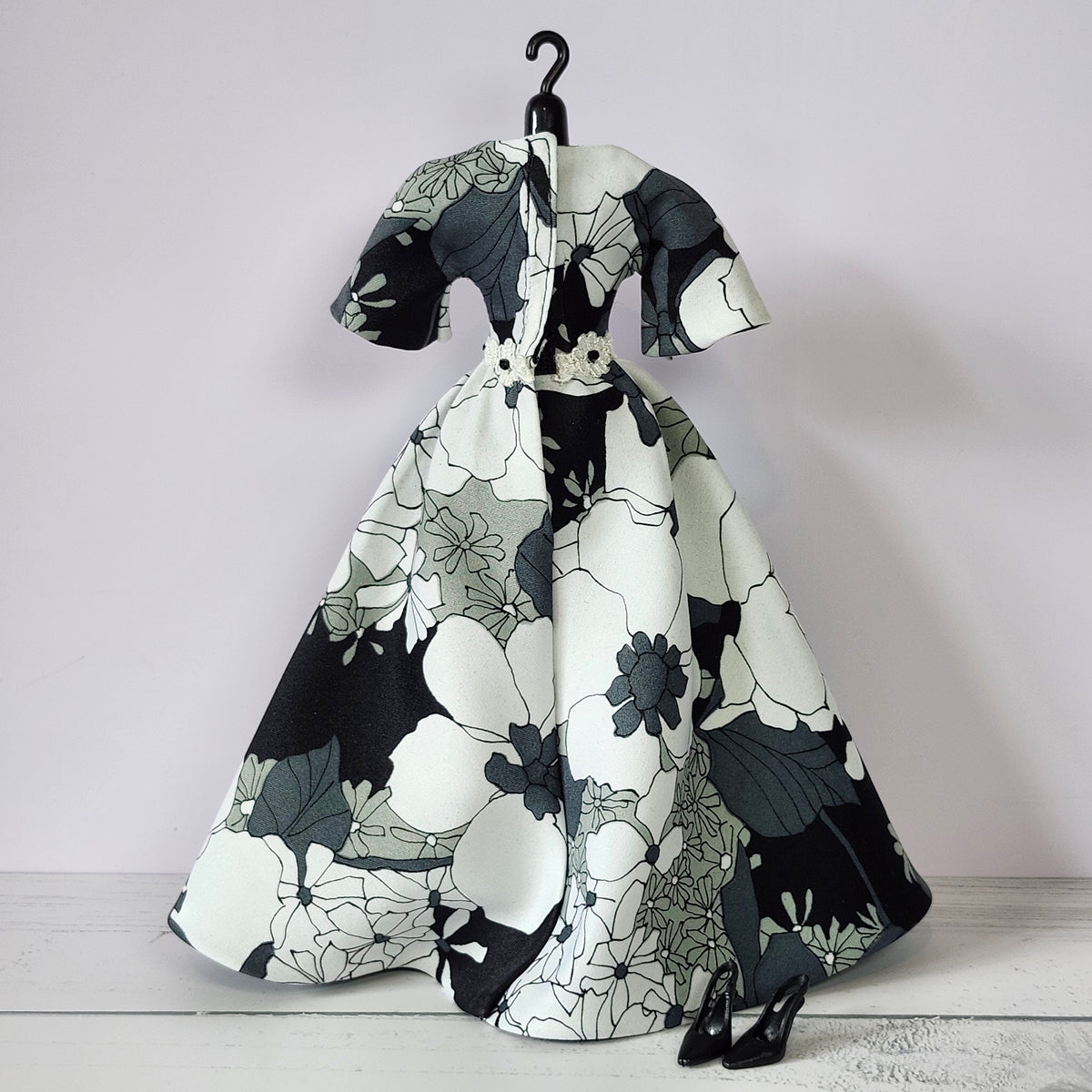 Black and White Floral Ball Gown for 11 1/2" fashion dolls