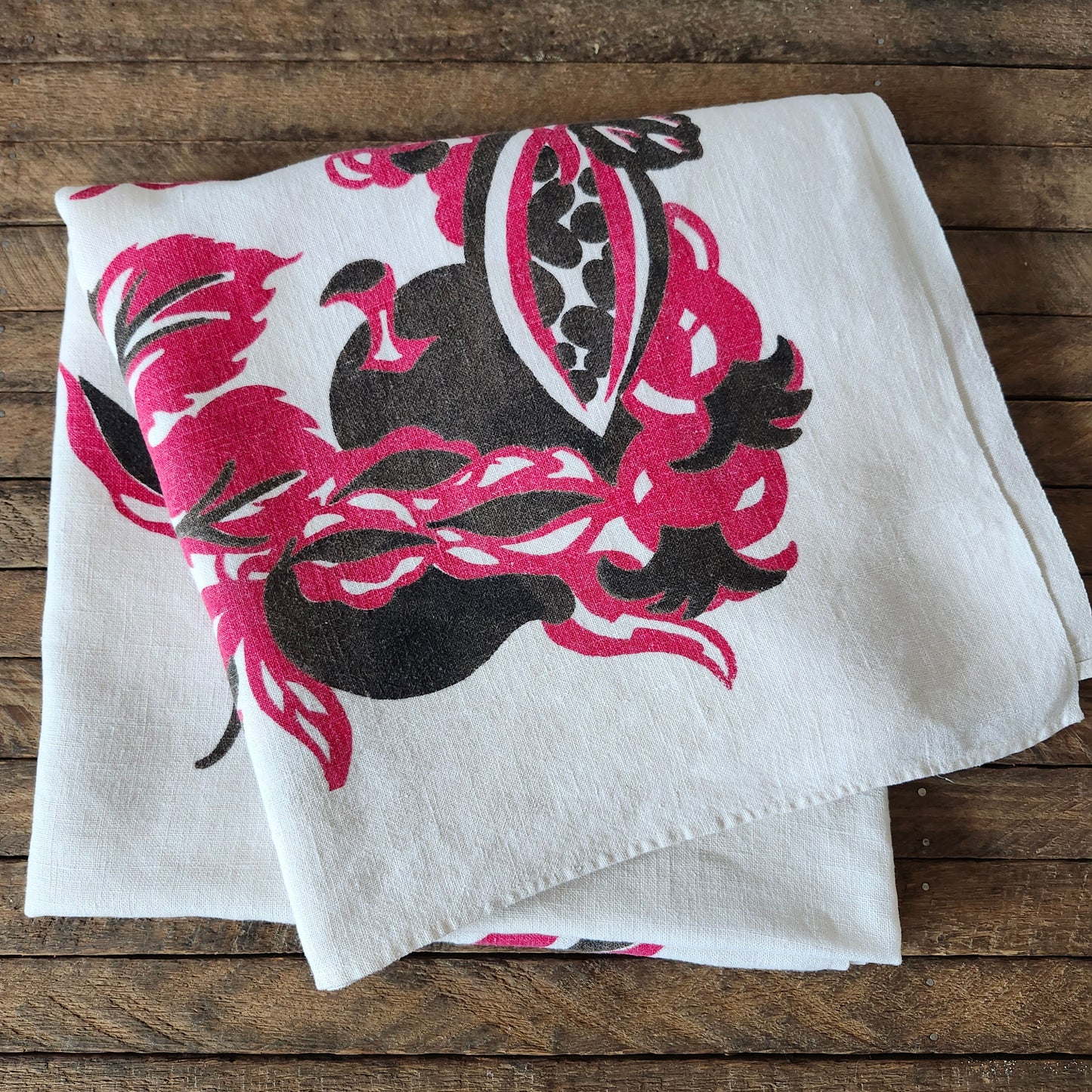 Pink and Brown Floral Design Vintage Tablecloth