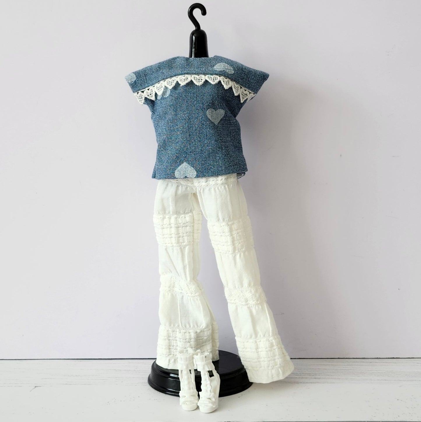 Hearts Blouse and Ruffled Pants for 11 1/2" fashion dolls