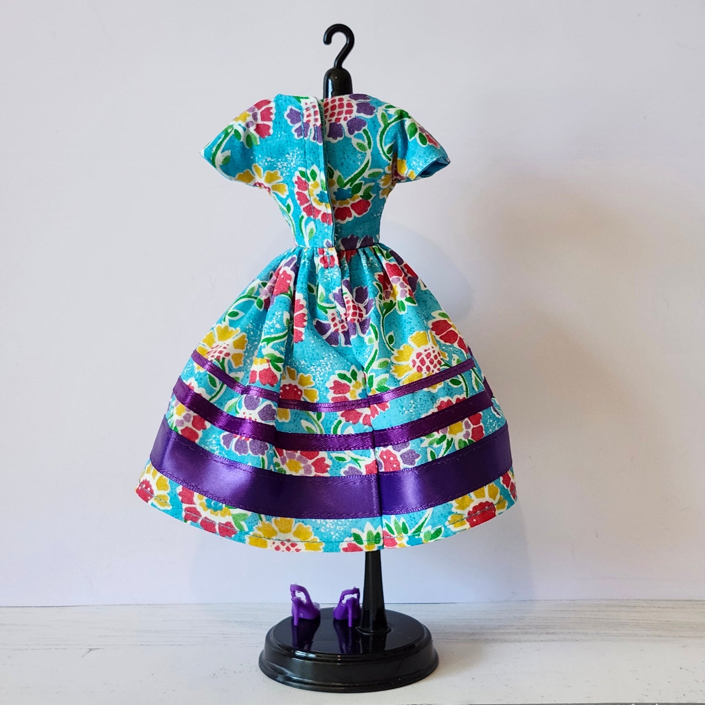 Turquoise and Purple Ribbon Dress for 11 1/2" fashion dolls