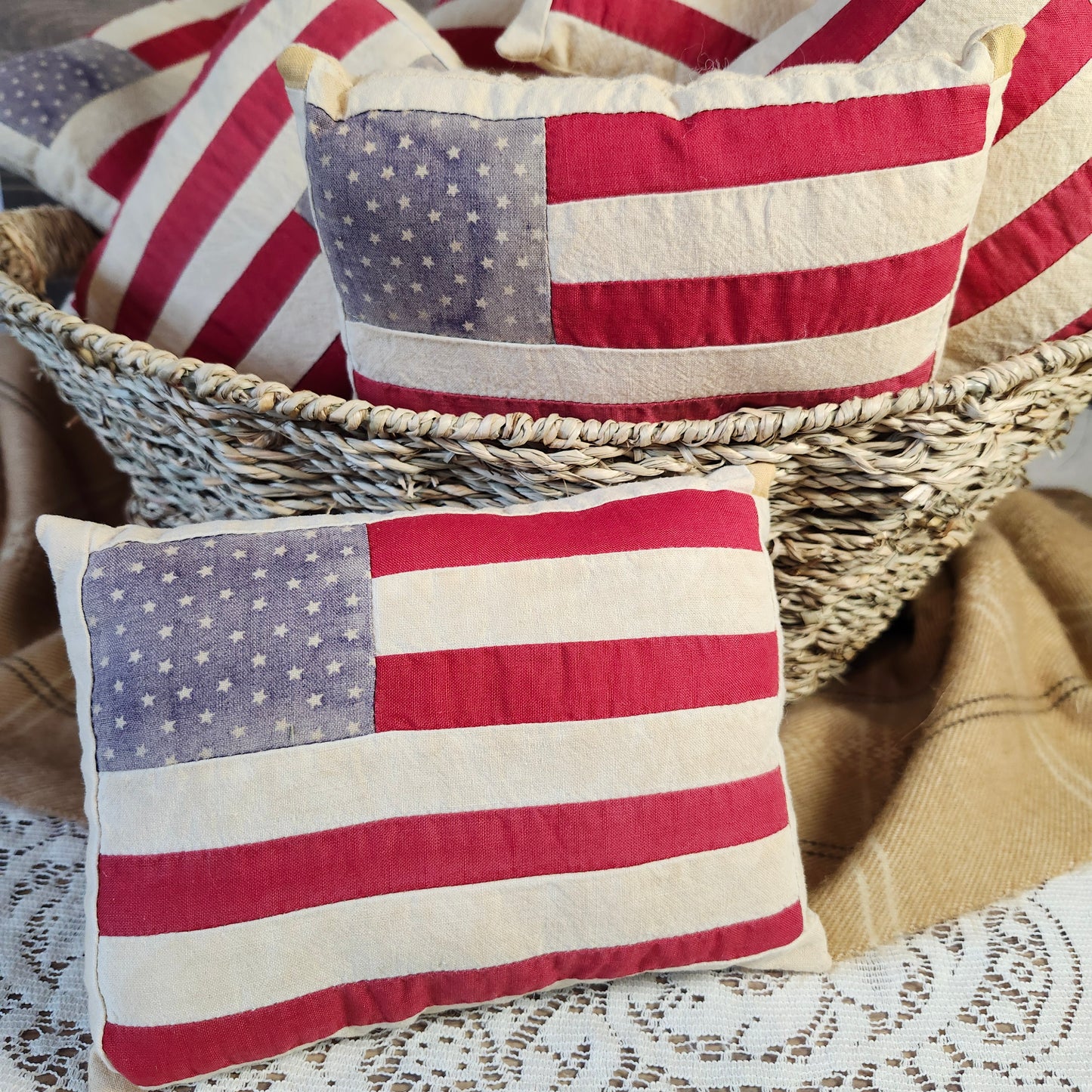Flag Mini Pillow, shelf tuck, bowl filler