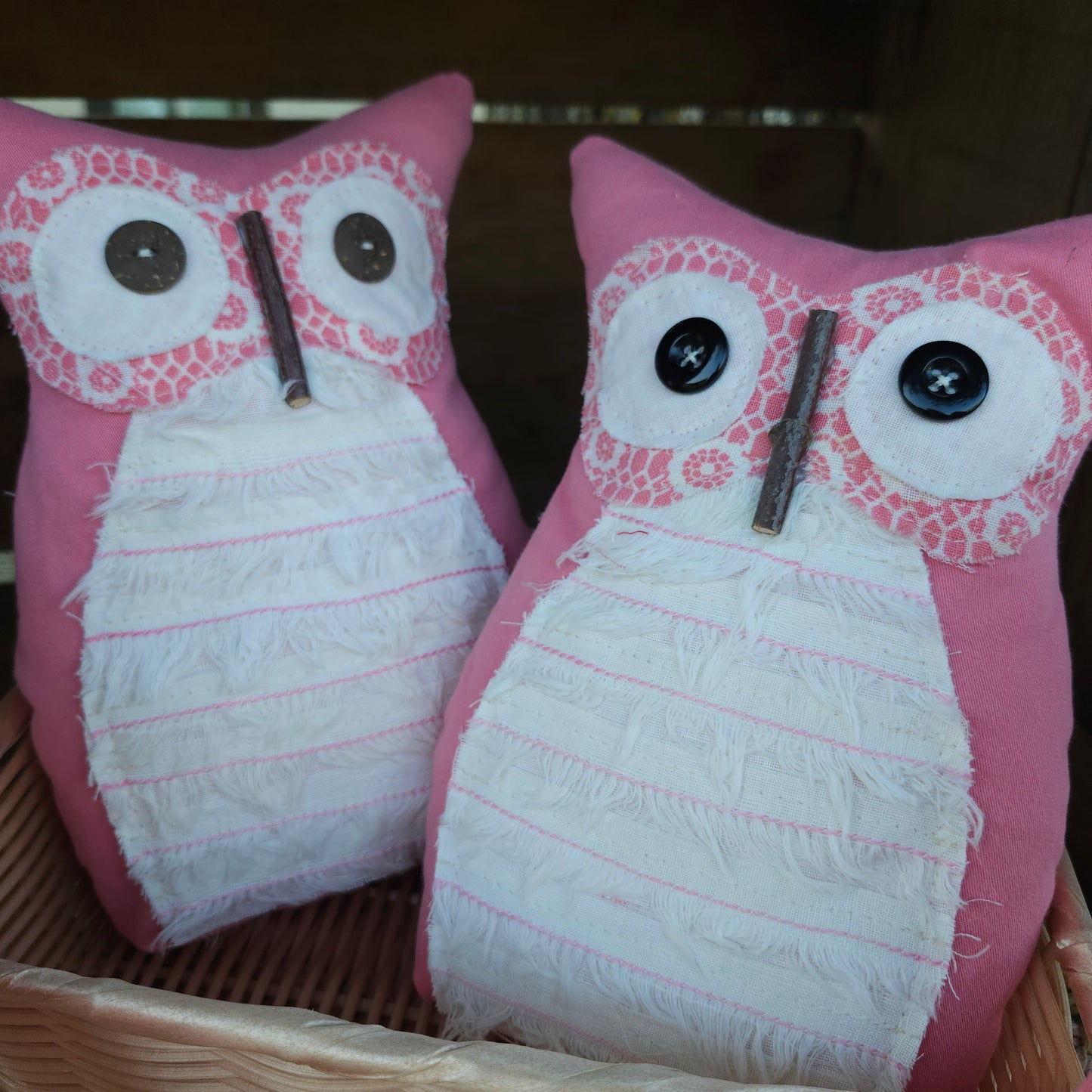 Pink Fabric Owl, handmade, vintage linens