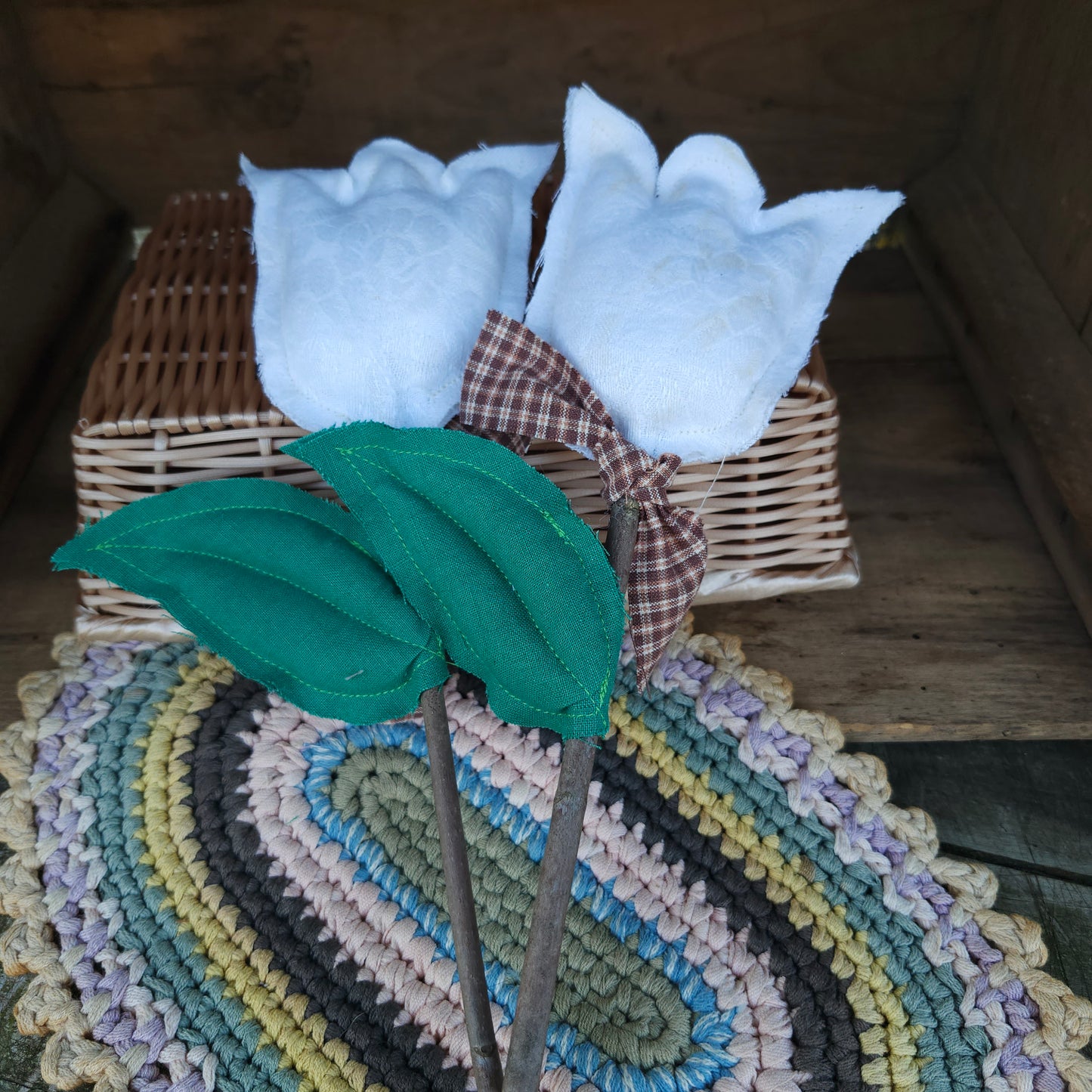 Pair of Handmade Tulips from a vintage table linen