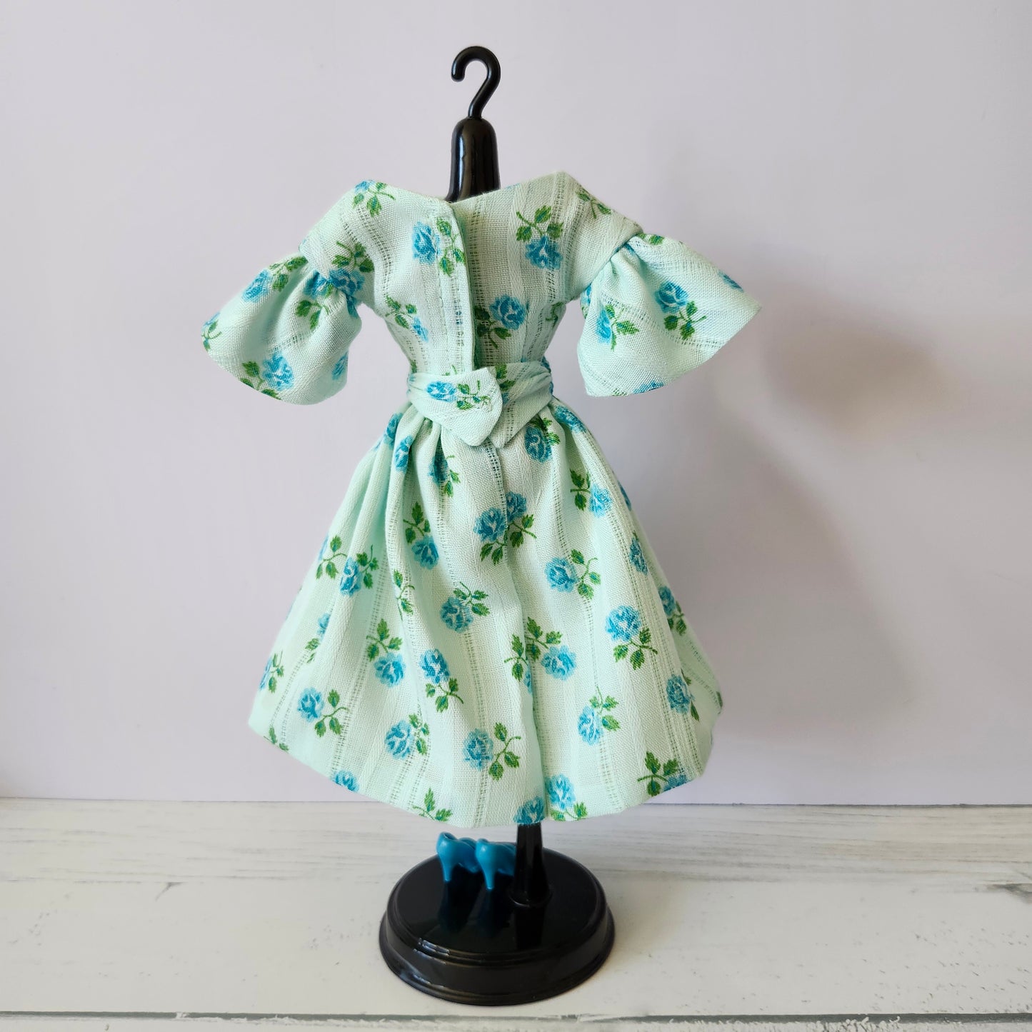 Teal Floral Ruffle Sleeve Dress for 11 1/2" fashion dolls