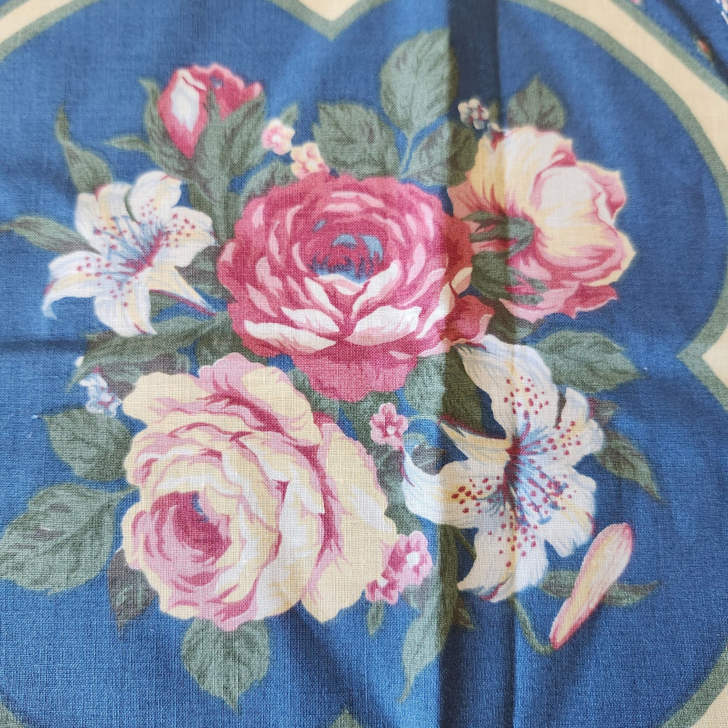 Red Roses on Blue Background Pillow Cut and Sew Panel
