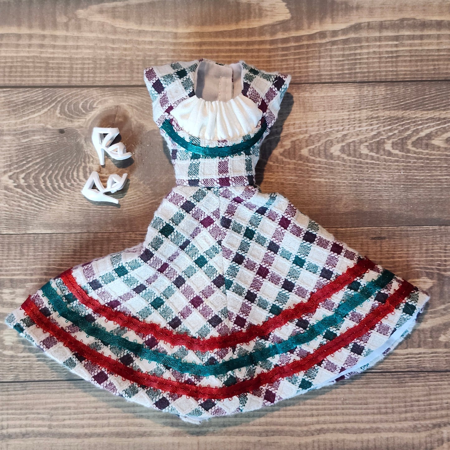 Christmas Plaid and Ribbons Dress for 11 1/2" fashion doll