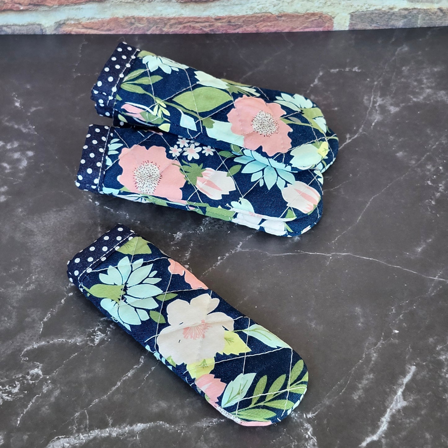 Flowers on Blue Skillet Handle Cover