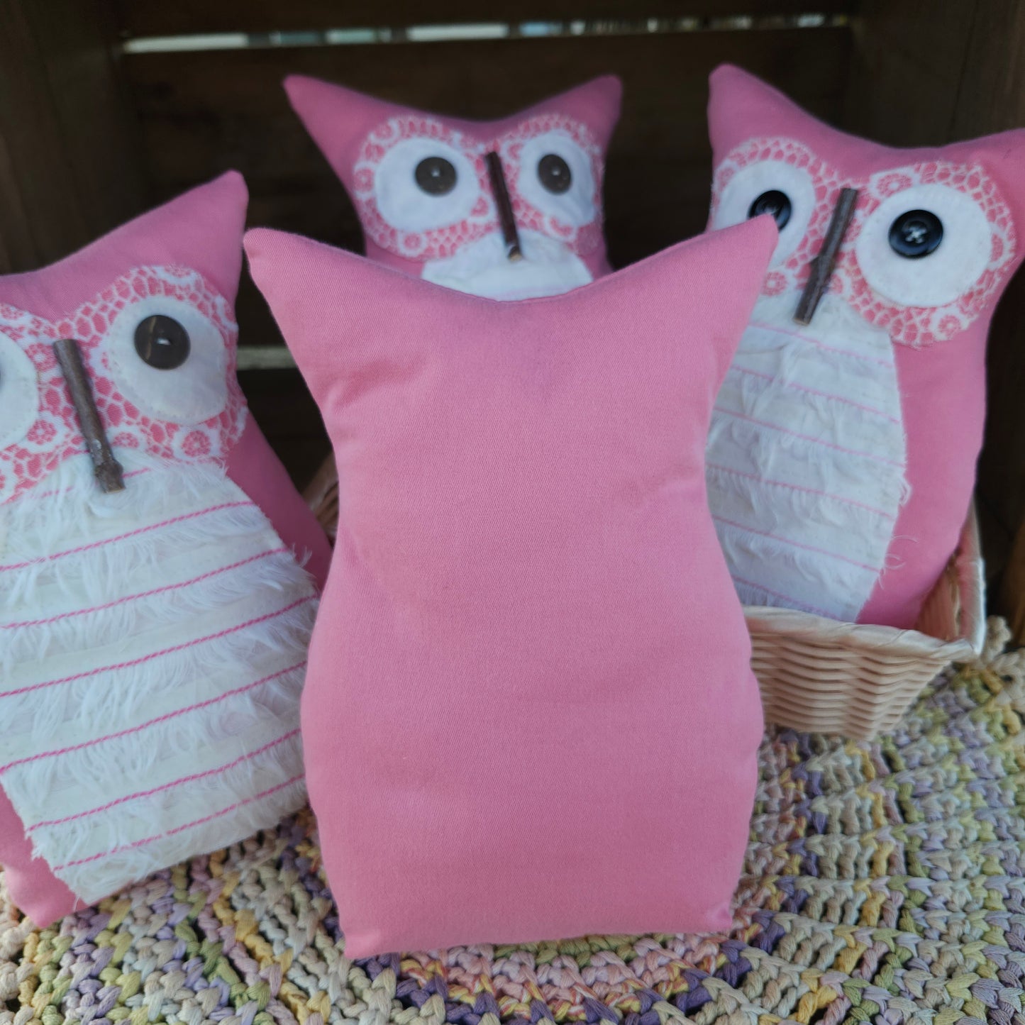 Pink Fabric Owl, handmade, vintage linens