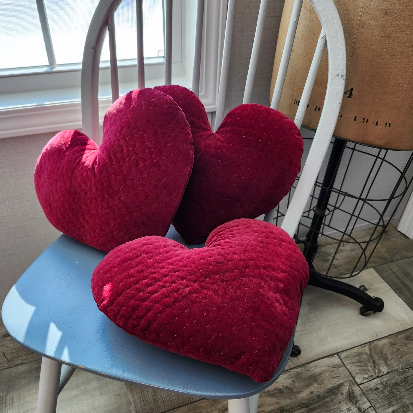 Red Velvet Quilted Heart Pillow