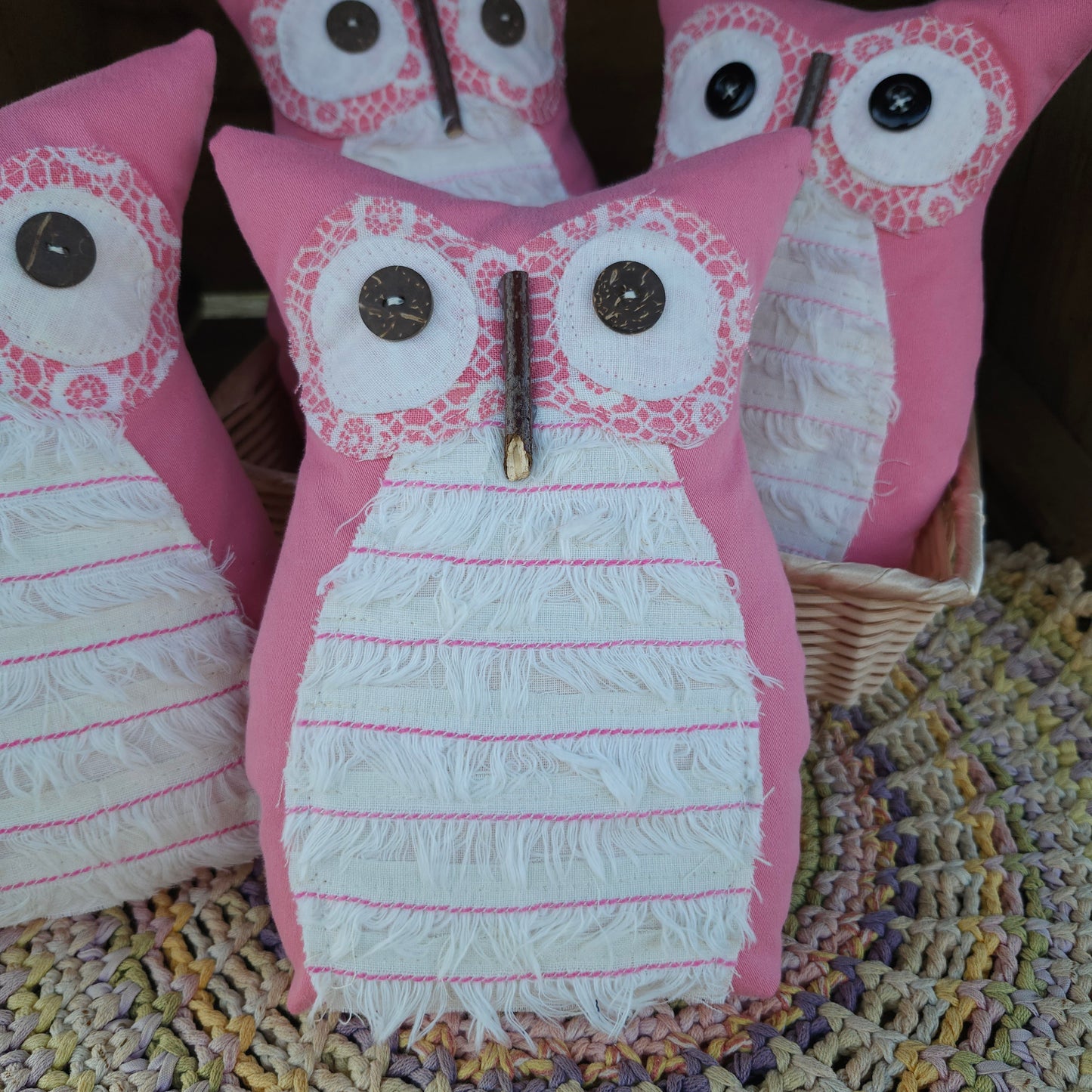 Pink Fabric Owl, handmade, vintage linens