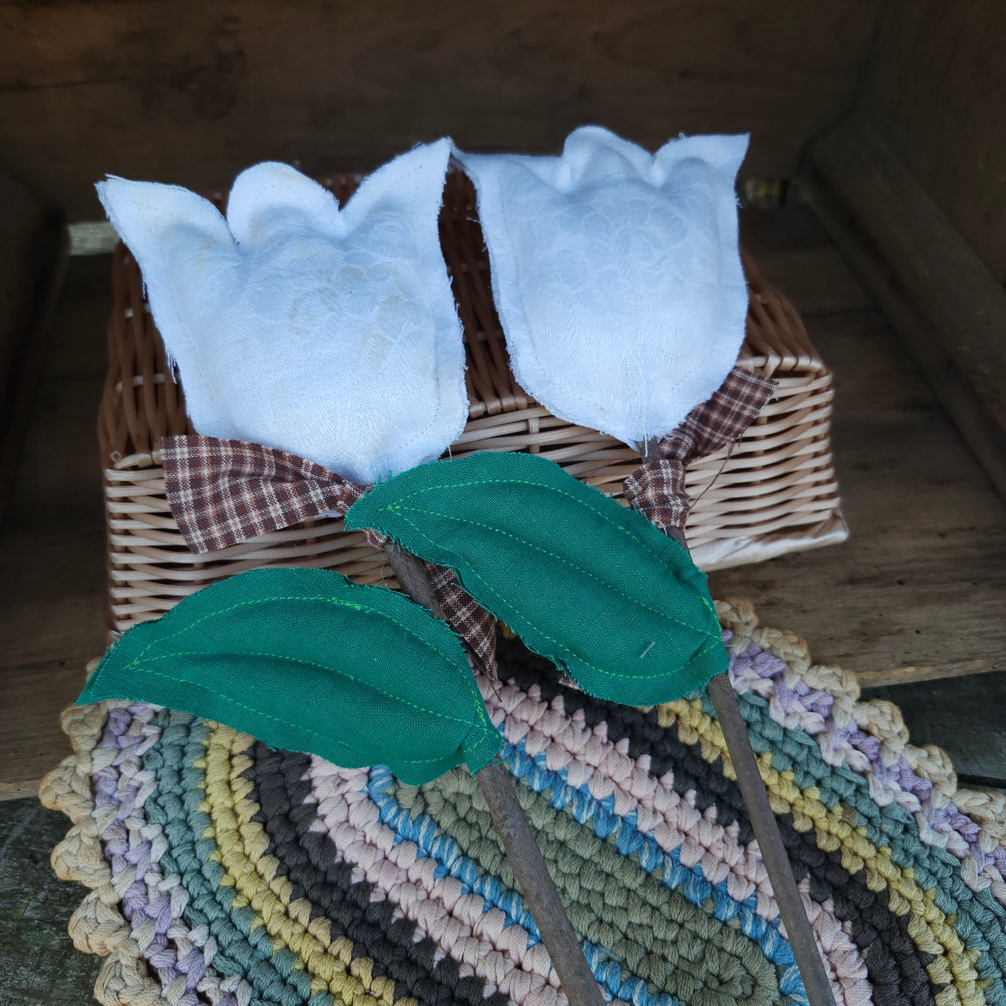 Pair of Handmade Tulips from a vintage table linen