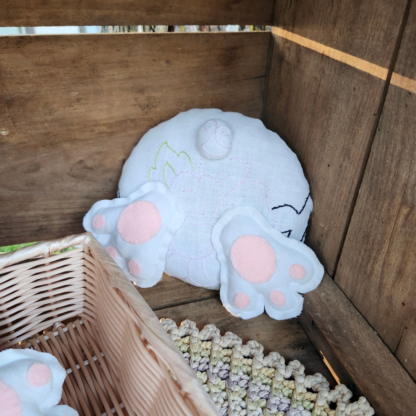Pink Floral Bunny Butt decor, handmade, vintage linen