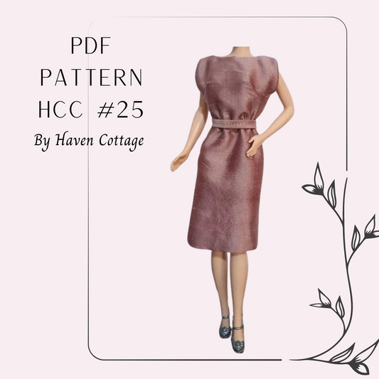 HCC #25 PDF Pattern for 11 1/2" female fashion doll, simple chic dress