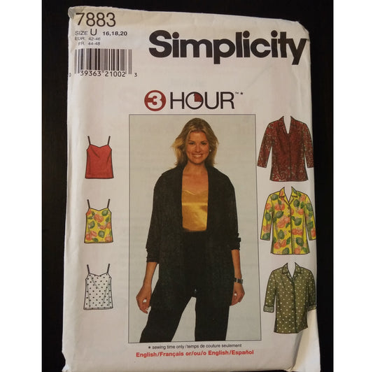 Simplicity 7883 (16-18-20) misses' oversize shirt and camisole pattern, uncut