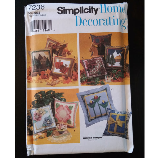 Simplicity Home Decorating 7236 pillow package pattern, uncut