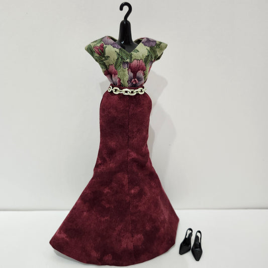 Pansies Blouse and Skirt Formal Set for 11 1/2" female fashion dolls