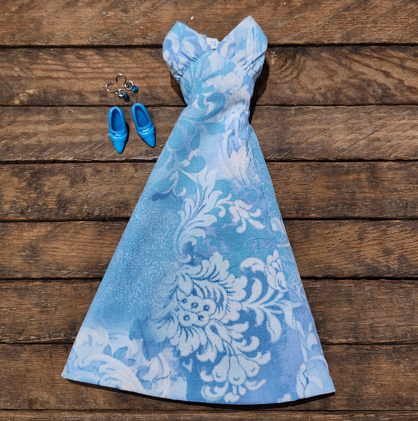 Blue Floral Evening Gown for 11 1/2" fashion dolls