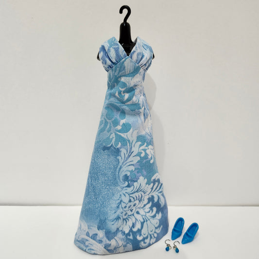 Blue Floral Evening Gown for 11 1/2" fashion dolls