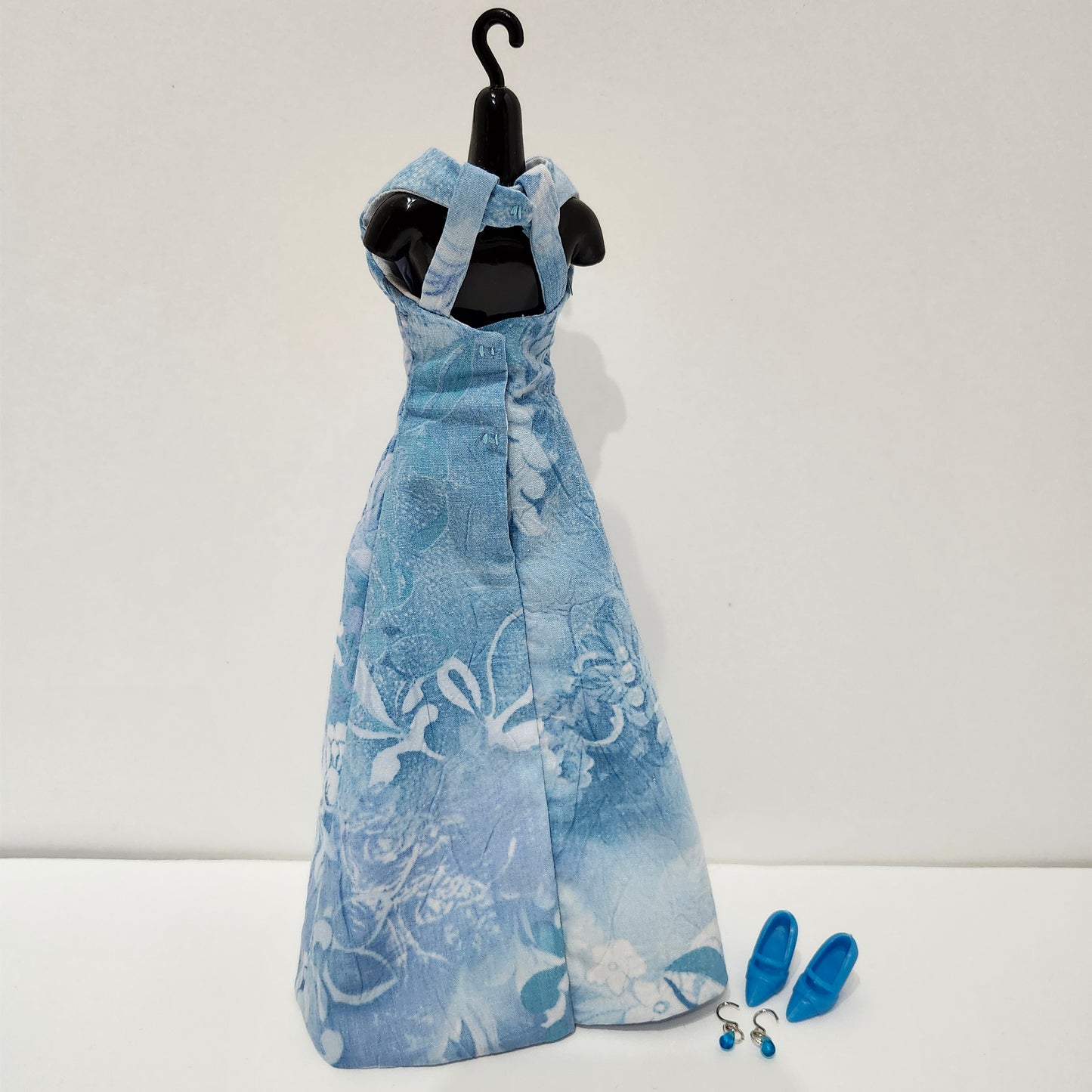 Blue Floral Evening Gown for 11 1/2" fashion dolls