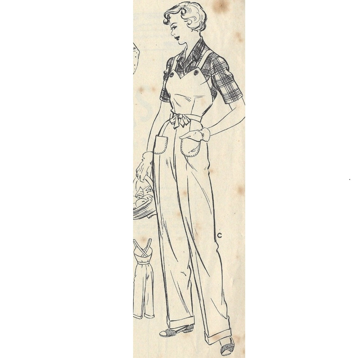 HCC #7 PDF Pattern for 11 1/2" female fashion Doll, Land Girl Dungarees and Blouse