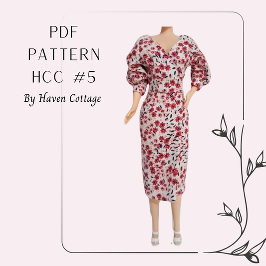HCC #5 PDF Pattern for 11 1/2" female fashion doll, wrap dress with full gathered sleeves