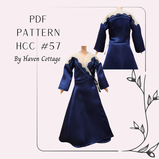 HCC #57 PDF Pattern for 11 1/2" female fashion doll, robe with illusion shoulders