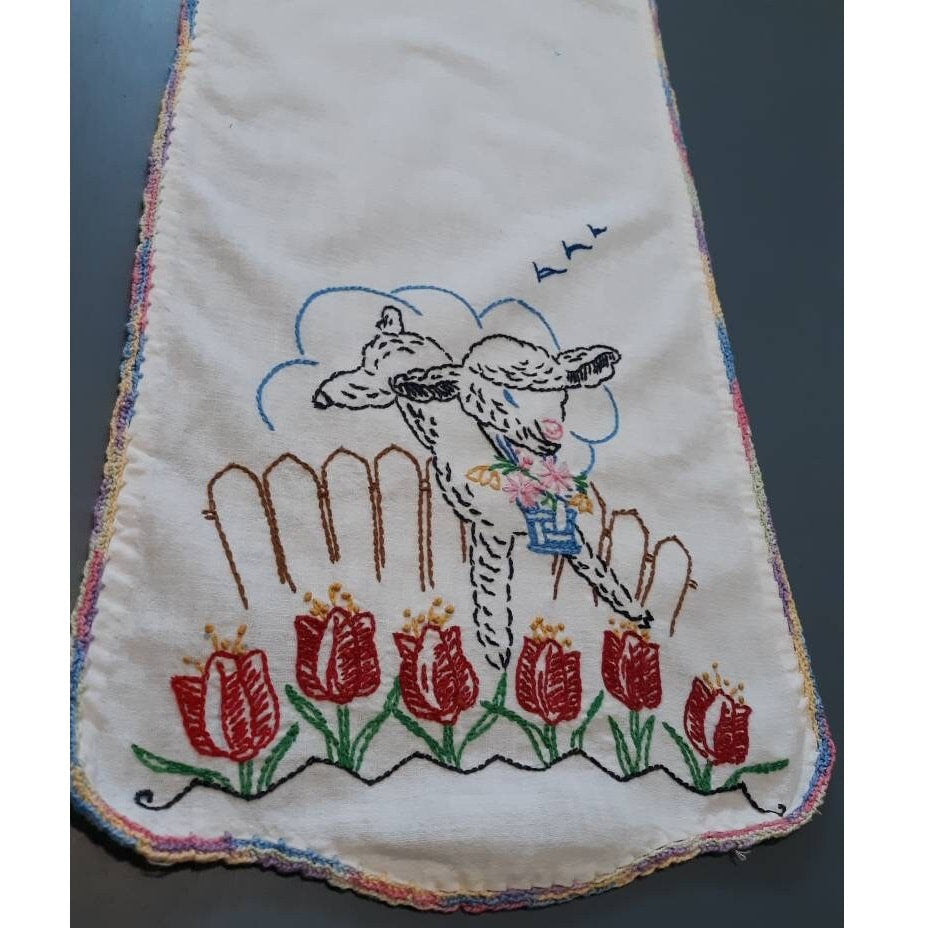 Embroidered Lamb Vintage Table Runner