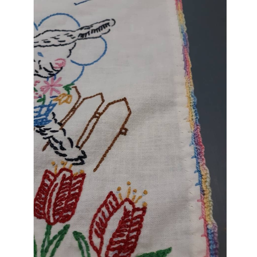 Embroidered Lamb Vintage Table Runner