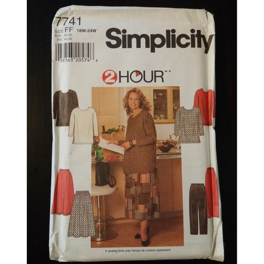 Simplicity 7741 (18W-24W) women's top, skirt, and pants pattern, uncut