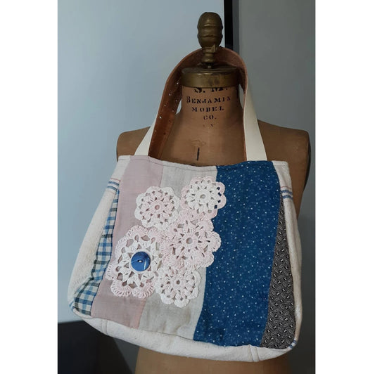 Resurrected Tote Style Handbag from Vintage Quilt and Feedsack