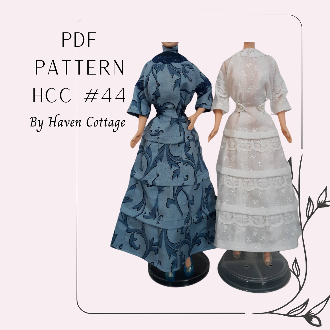 HCC #44 PDF Pattern for 11 1/2" female fashion doll, 1911 summer/winter dress
