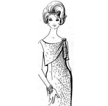 HCC #2 PDF Pattern for 11 1/2" female fashion doll, fitted sheath dress with front drape