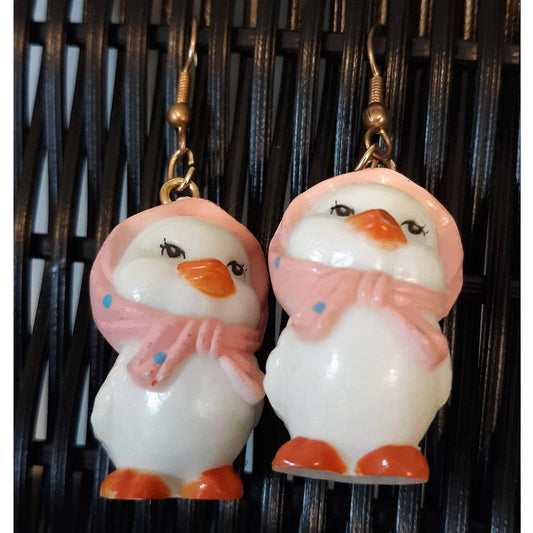 Cute Chicks in Pink Scarves Vintage Earrings