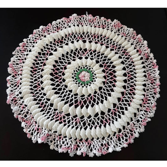Large Vintage Round (17") Pink and White Doily