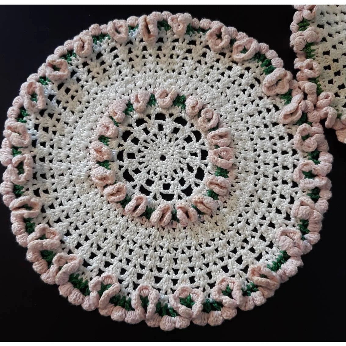 Vintage Round (8.5") Pink and White Doilies, set of 2