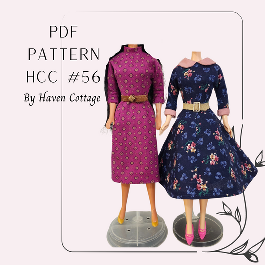 HCC #56 PDF Pattern for 1:6 female fashion doll, simple dress two ways