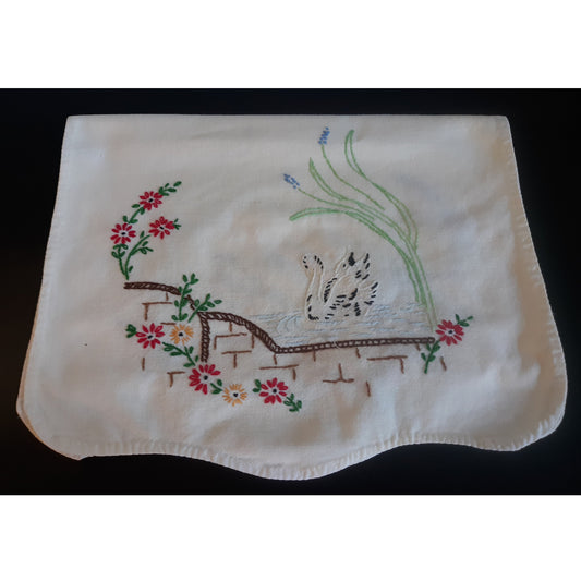 Swan Scene Vintage Table Runner or Dresser Scarf