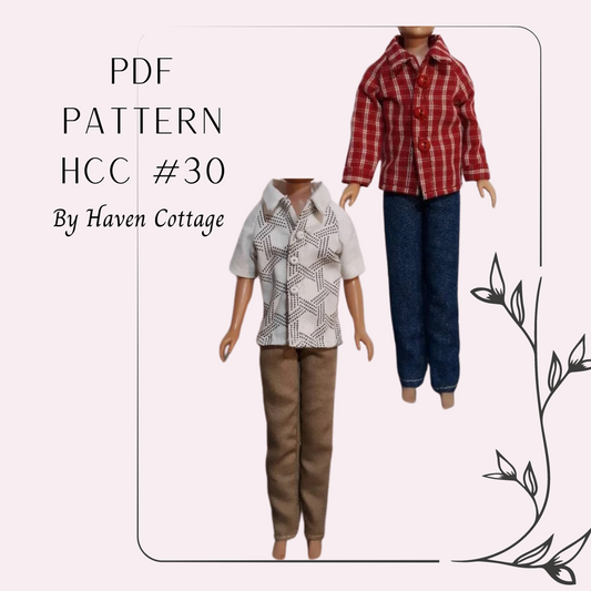 HCC #30 PDF Pattern for 9" boy fashion doll, Raglan Sleeve Shirt and Pants