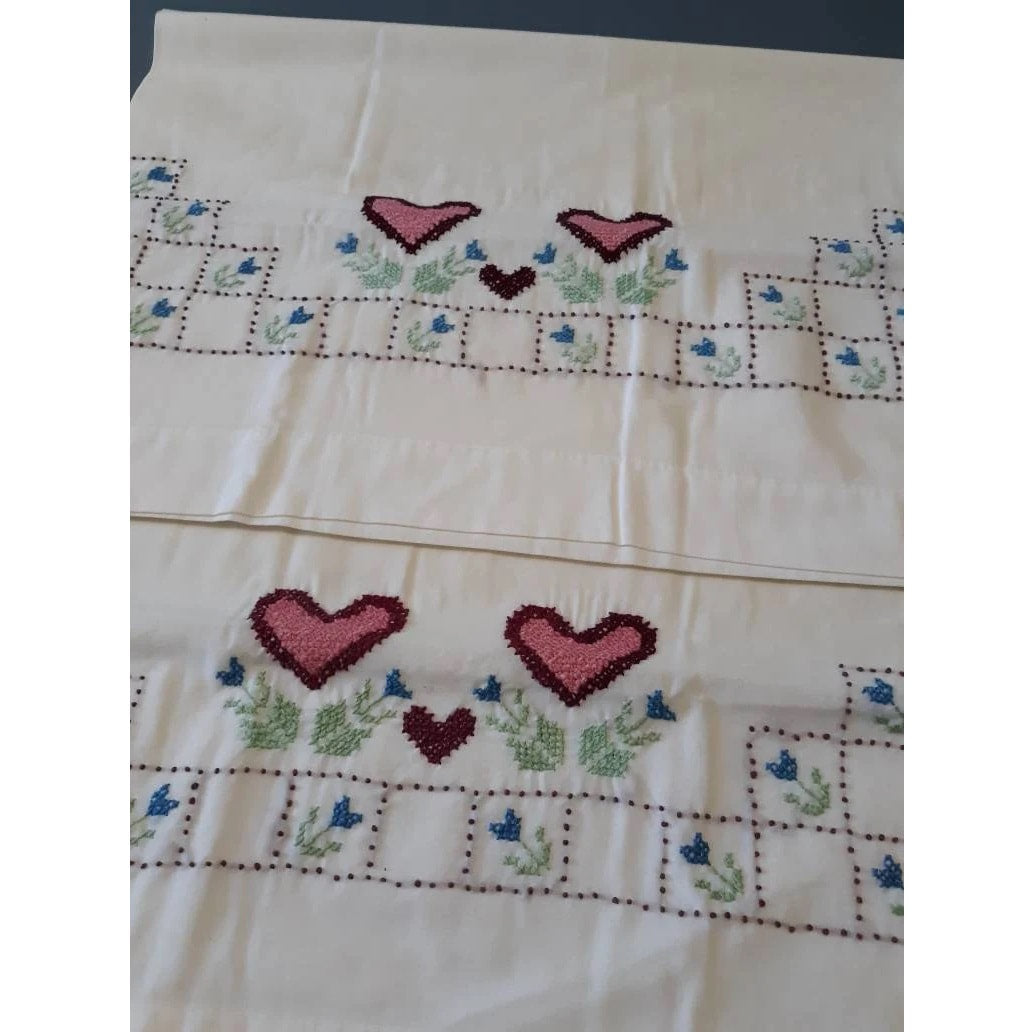Hearts Embroidered Vintage Pillowcases