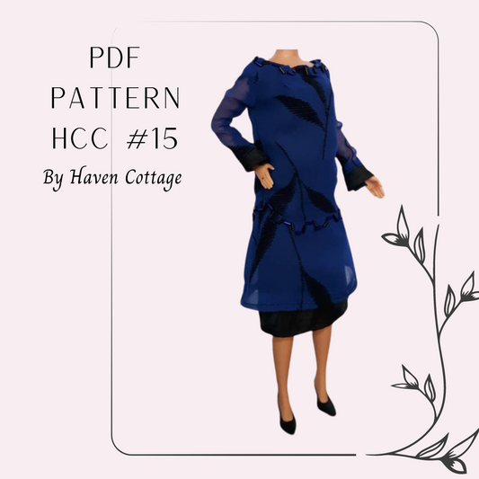HCC #15 PDF Pattern for 11 1/2" female fashion doll, 1920's French fashion magazine inspired dress