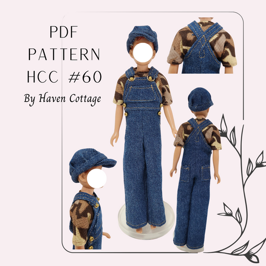 HCC #60 PDF Pattern for 9" boy fashion doll, Overalls, T-shirt, and Hat